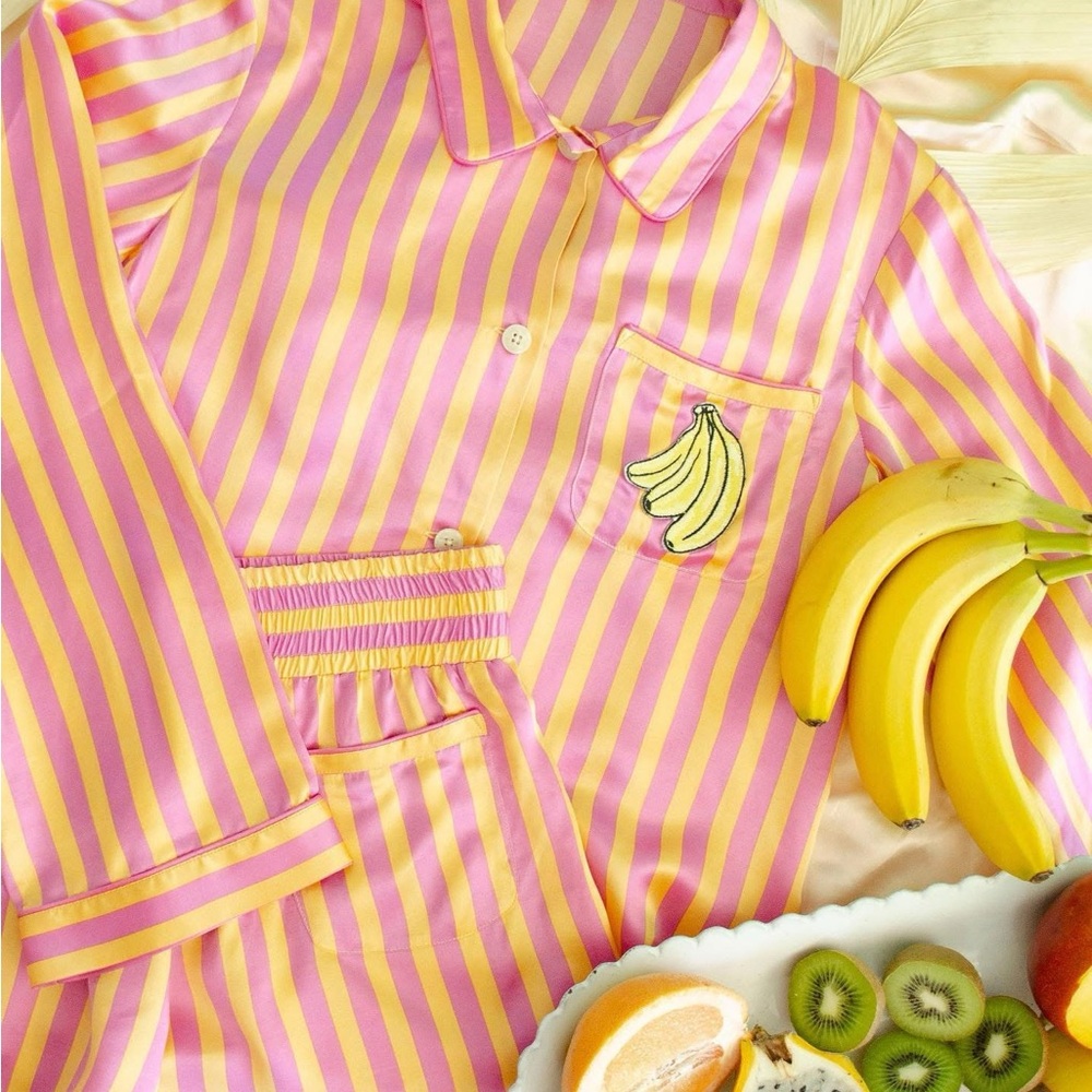 Morgan Lane Pink and Yellow Striped Banana Patch Pajama Set